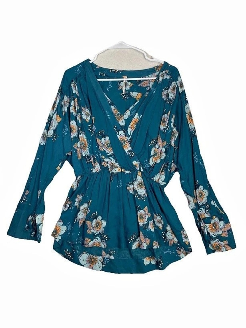 Free People Floral Wrap Blouse Blue